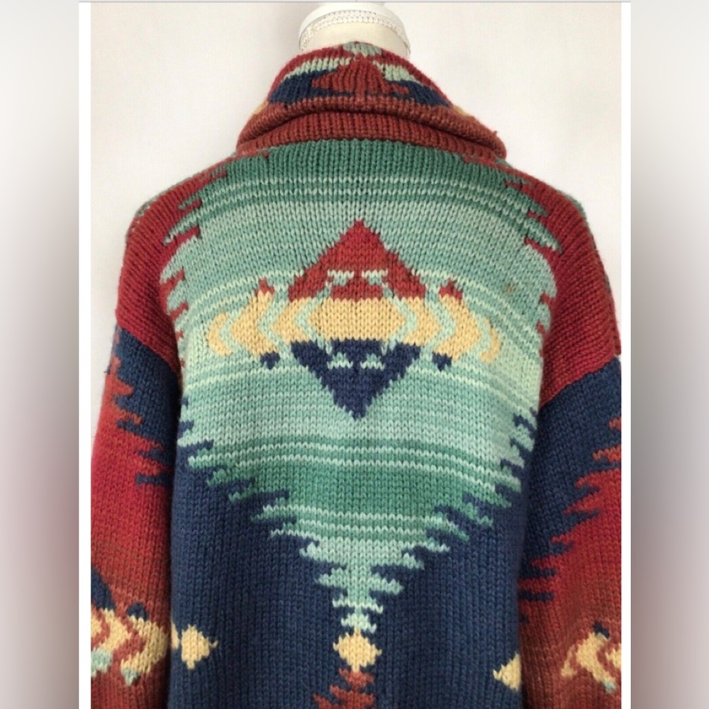 Ralph Lauren Hand Knit Blanket Wool Aztec Southwestern Navajo Robe Jacket - Picture 6 of 9